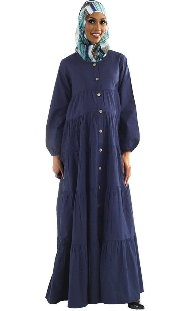 Multi tiered button down maternity wear abaya dress - EastEssence.com