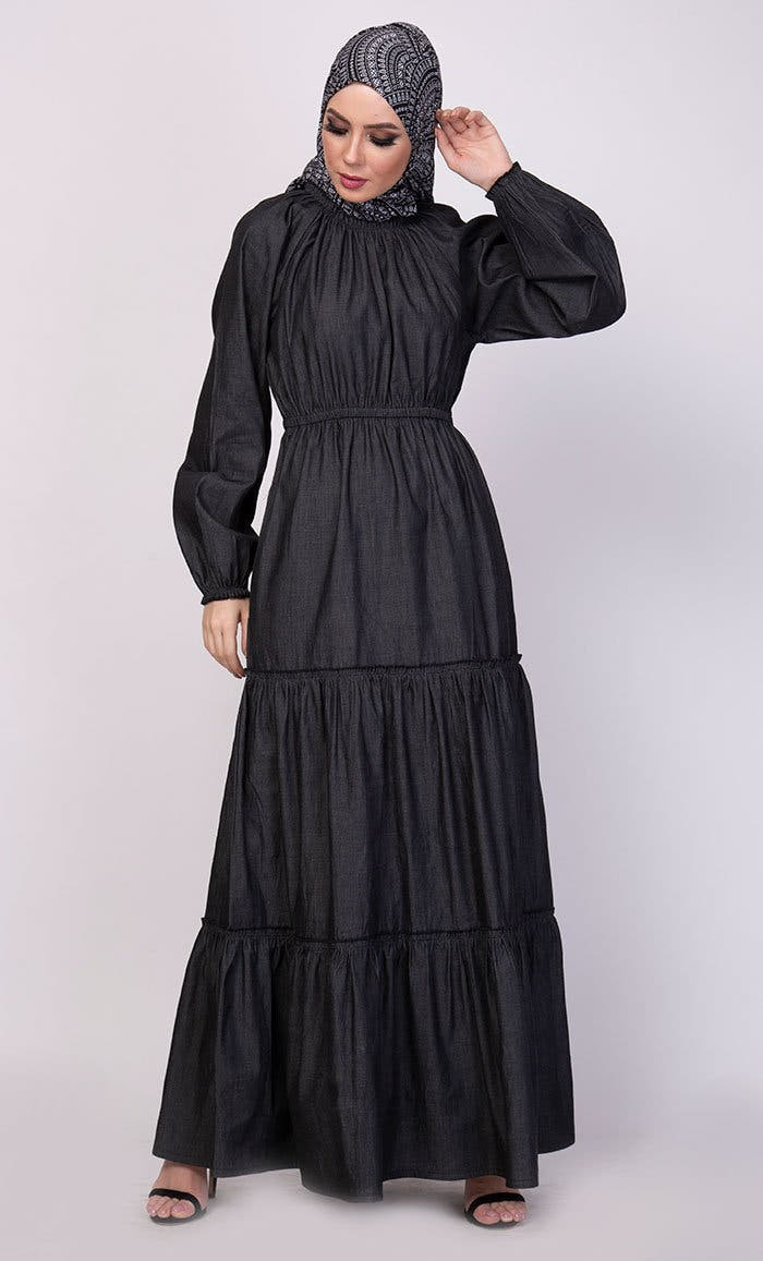 Abaya en jean à étages