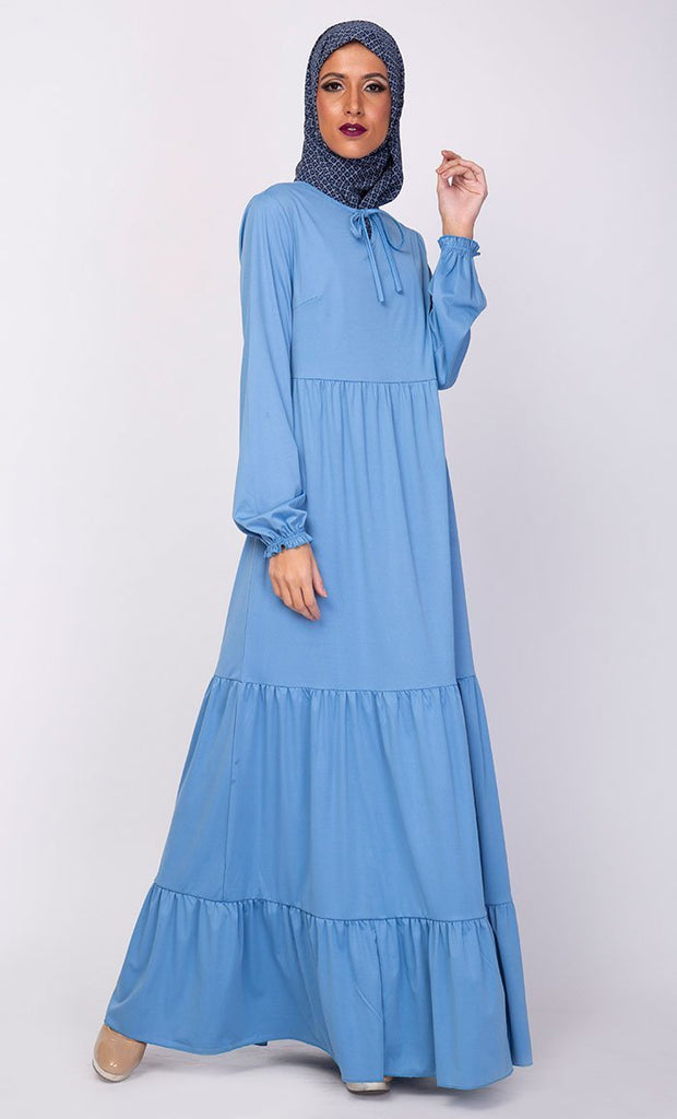 Multi Tiered Flared Abaya Dress