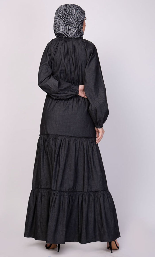 Multi Tiered Flared Abaya Dress - EastEssence.com