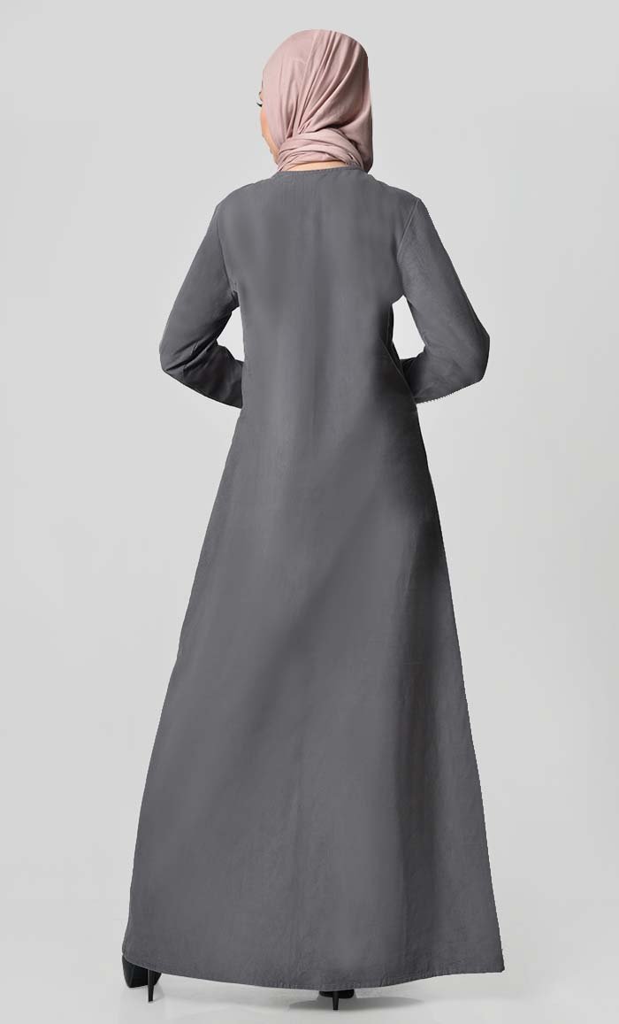 Multicolor Button Detail Abaya Dress - Grey - EastEssence.com
