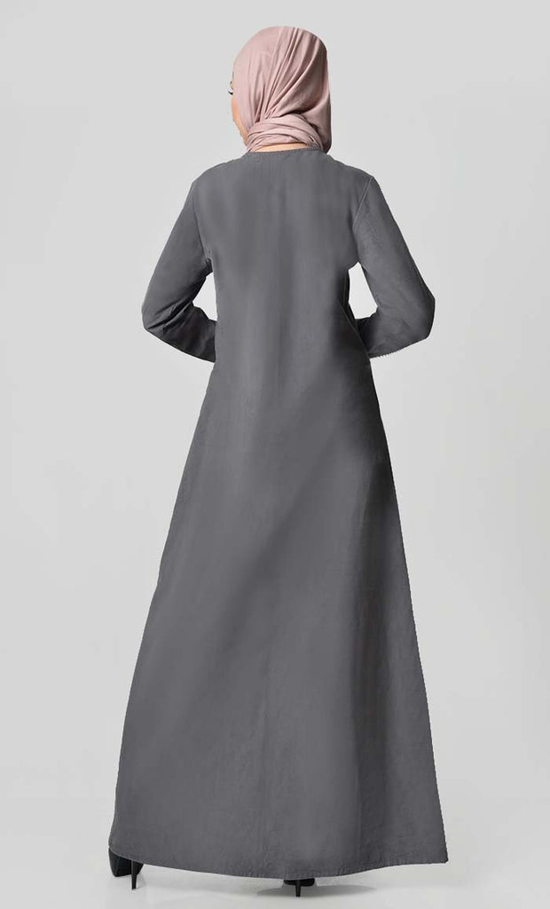 Multicolor Button Detail Abaya Dress - Grey - EastEssence.com