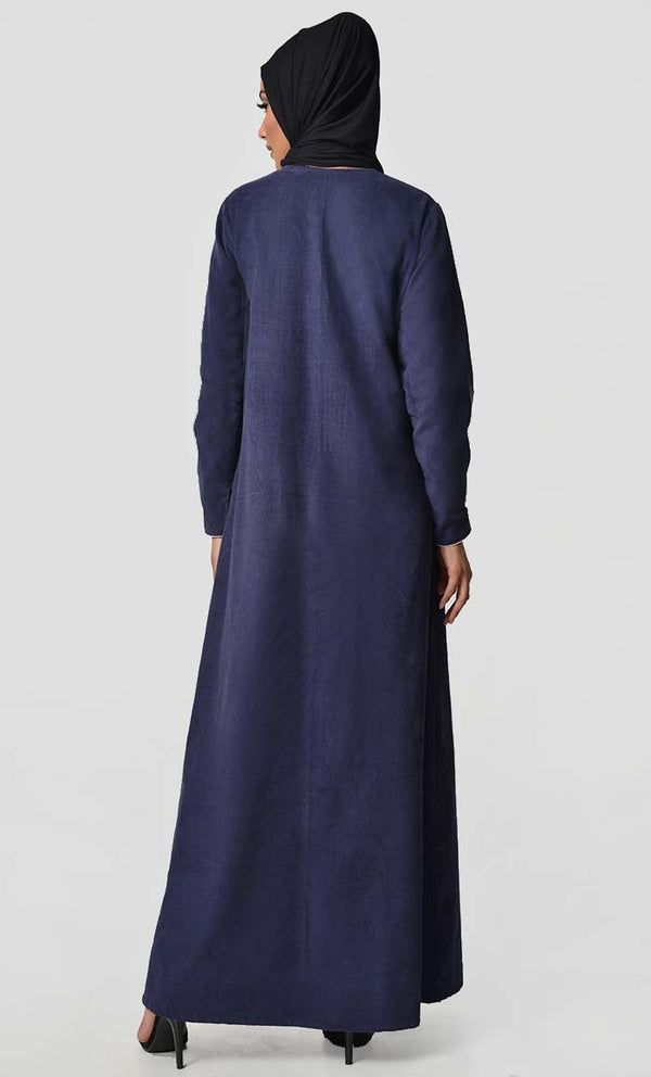 Multicolor Button Detail Abaya Dress - Navy - EastEssence.com