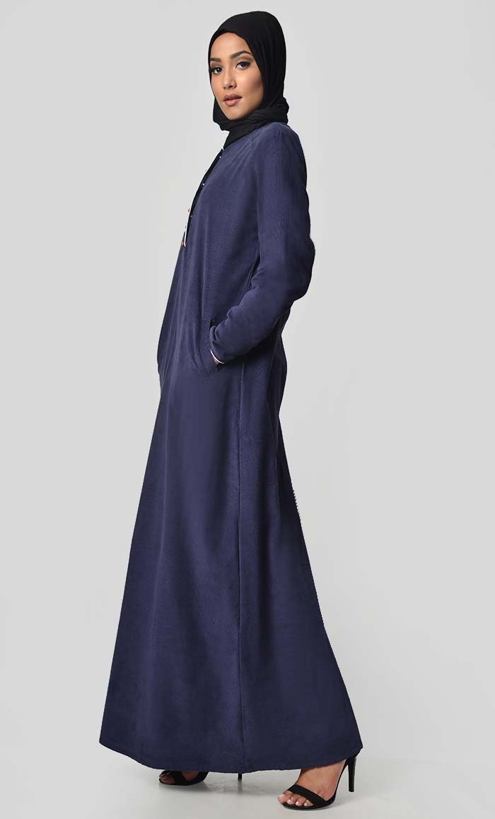 Multicolor Button Detail Abaya Dress - Navy - EastEssence.com