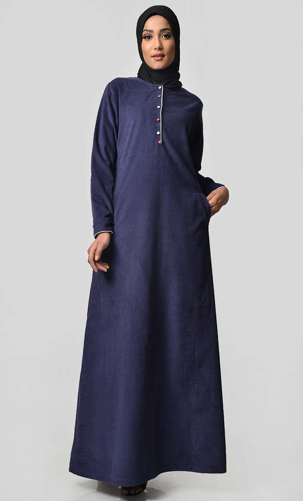 Multicolor Button Detail Abaya Dress - Navy - EastEssence.com