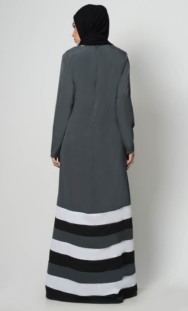 Multicolor Tier Matched Lining Abaya-Grey - EastEssence.com