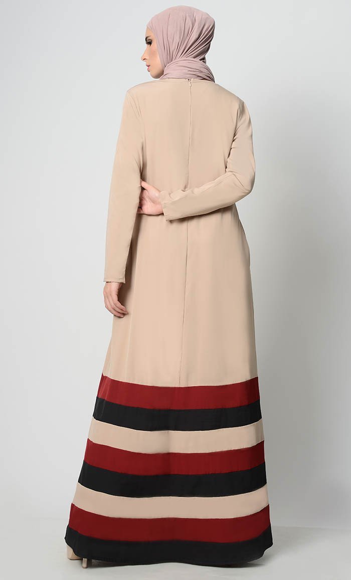Multicolor Tier Matched Lining Abaya-Sand - EastEssence.com