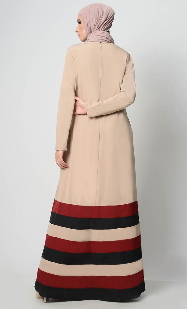 Multicolor Tier Matched Lining Abaya-Sand - EastEssence.com