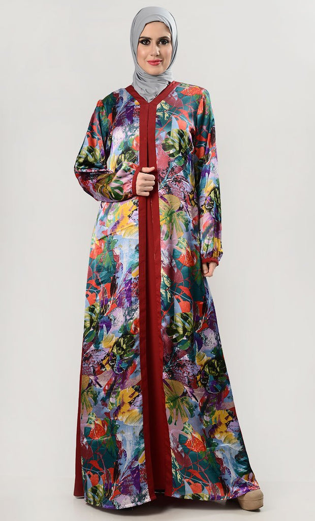 Multicolored Printed Abaya Dress