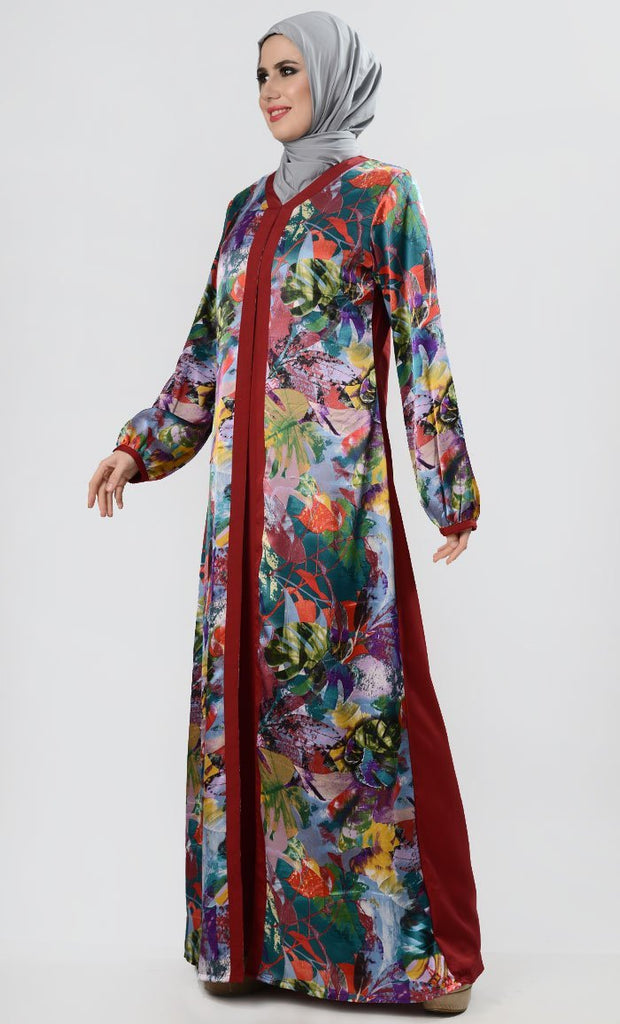 Multicolored Printed Abaya Dress - EastEssence.com