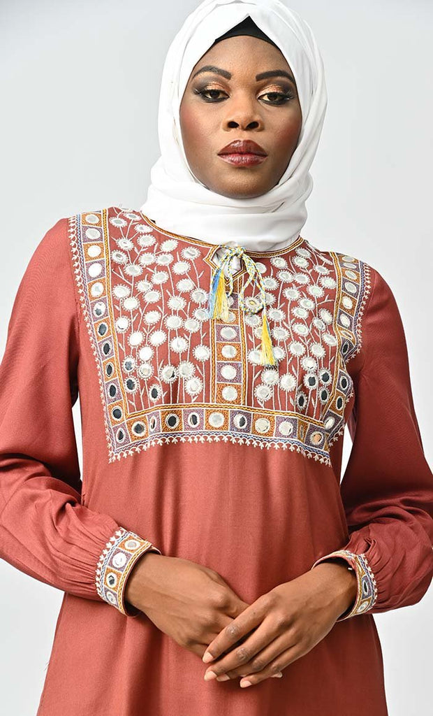 Munira Islamic Rayon Mirror Work Embroidered Abaya - EastEssence.com
