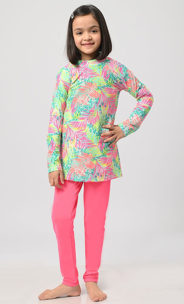 Nautical Fluorescent Printed Girl's Swimsuit - 2Pc Set - EastEssence.com