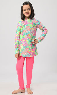 Nautical Fluorescent Printed Girl's Swimsuit - 2Pc Set - EastEssence.com