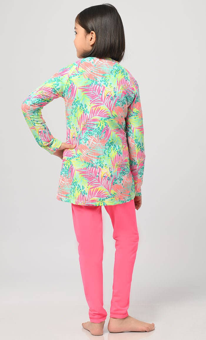 Nautical Fluorescent Printed Girl's Swimsuit - 2Pc Set - EastEssence.com