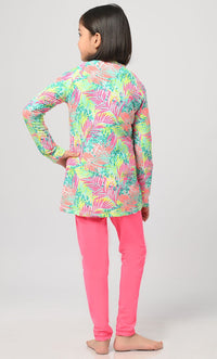 Nautical Fluorescent Printed Girl's Swimsuit - 2Pc Set - EastEssence.com