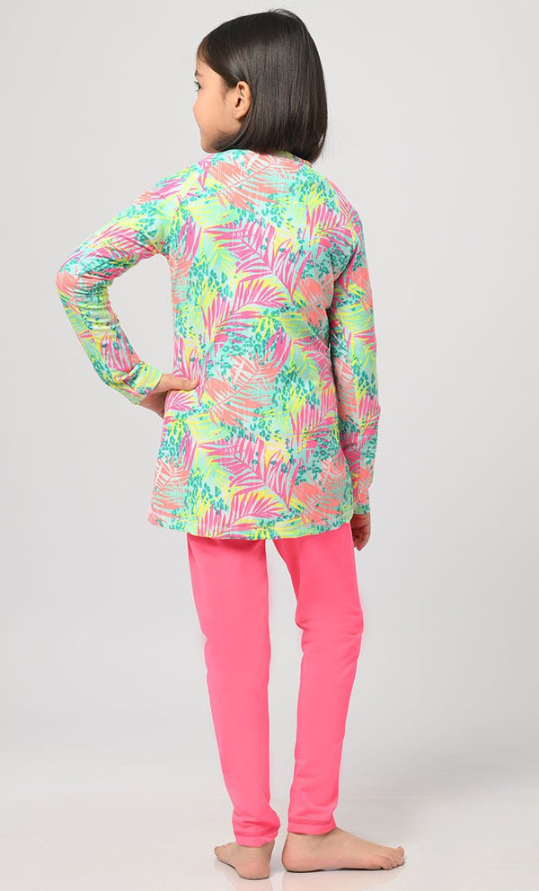 Nautical Fluorescent Printed Girl's Swimsuit - 2Pc Set - EastEssence.com