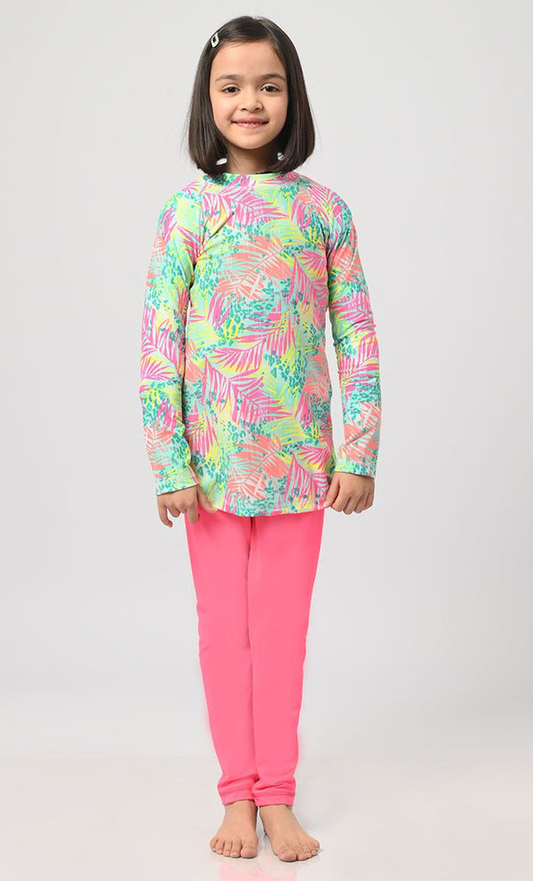 Nautical Fluorescent Printed Girl's Swimsuit - 2Pc Set - EastEssence.com