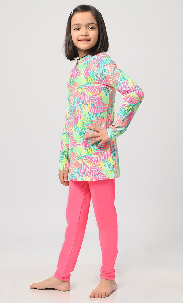 Nautical Fluorescent Printed Girl's Swimsuit - 2Pc Set - EastEssence.com