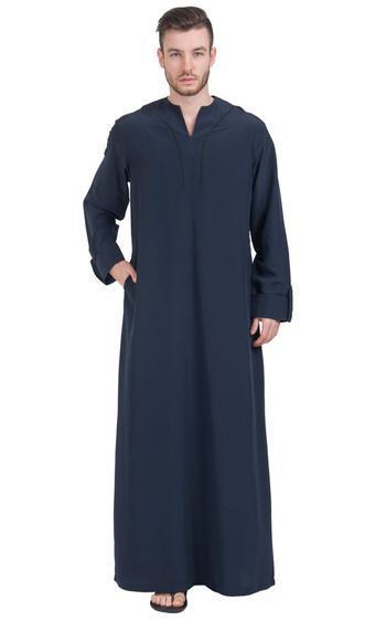 ثوب كاشيبو باللون الأزرق الداكن بفتحة على شكل حرف V