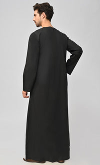 Mens Thobe/Juba With Embroidery And Pockets (Black)