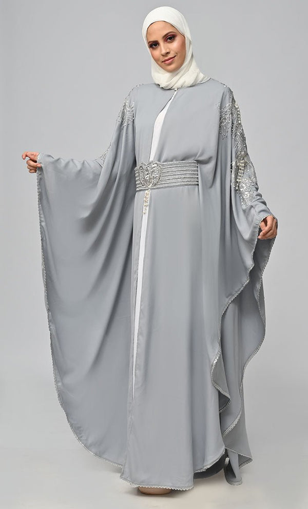 New Islamic Butterfly Cut Embroidered Kaftan Style Abaya - EastEssence.com