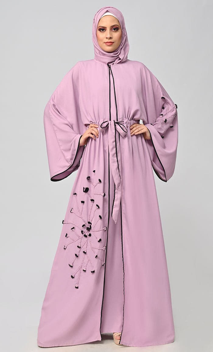 Lavender Floral Print Abaya with Matchinng Inner Belt
