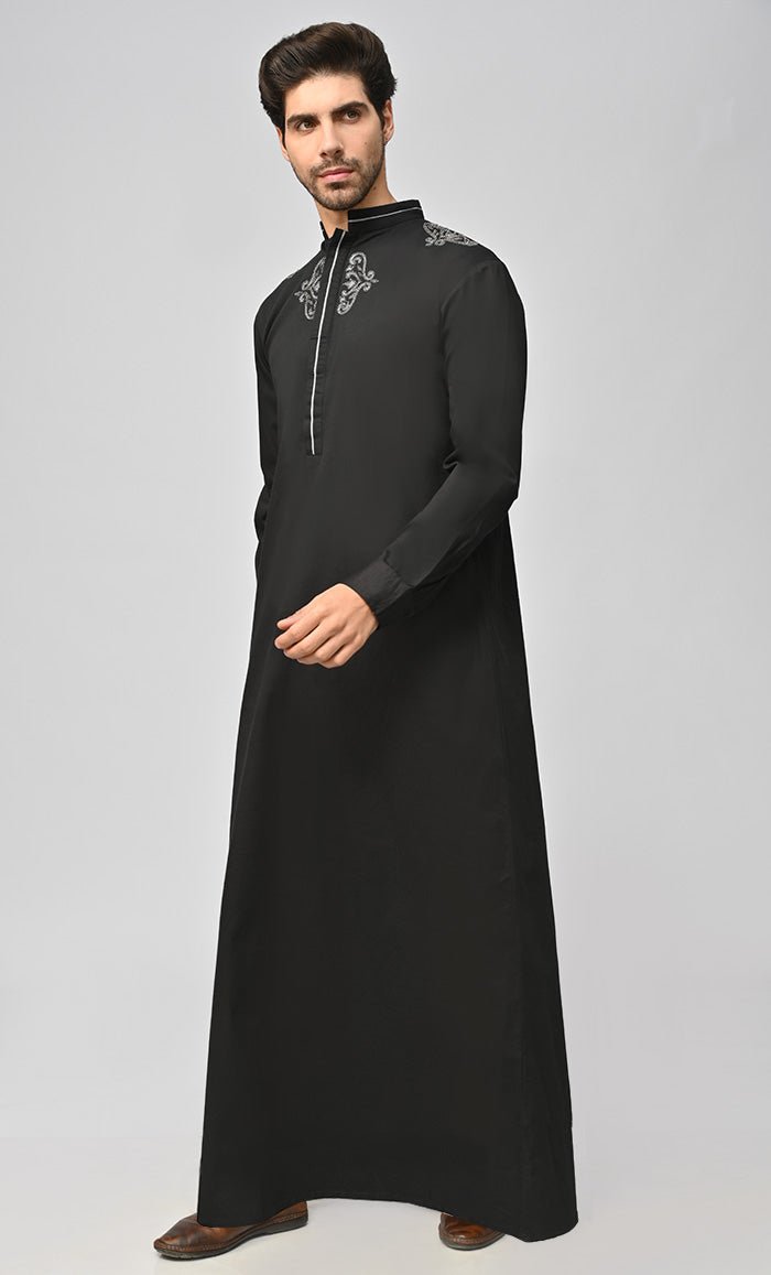 Juba With Embroidery And Pockets-Black