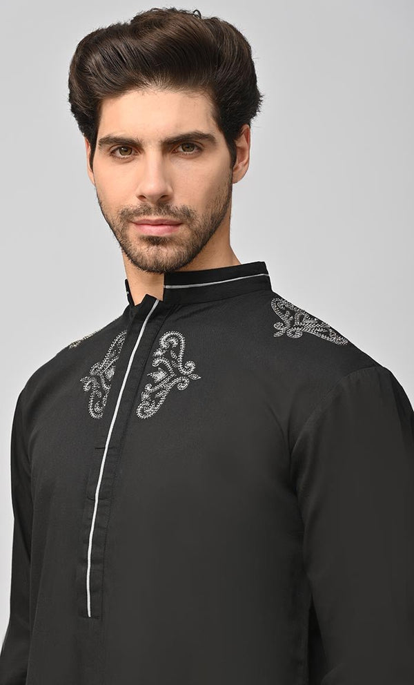 Juba With Embroidery And Pockets-Black