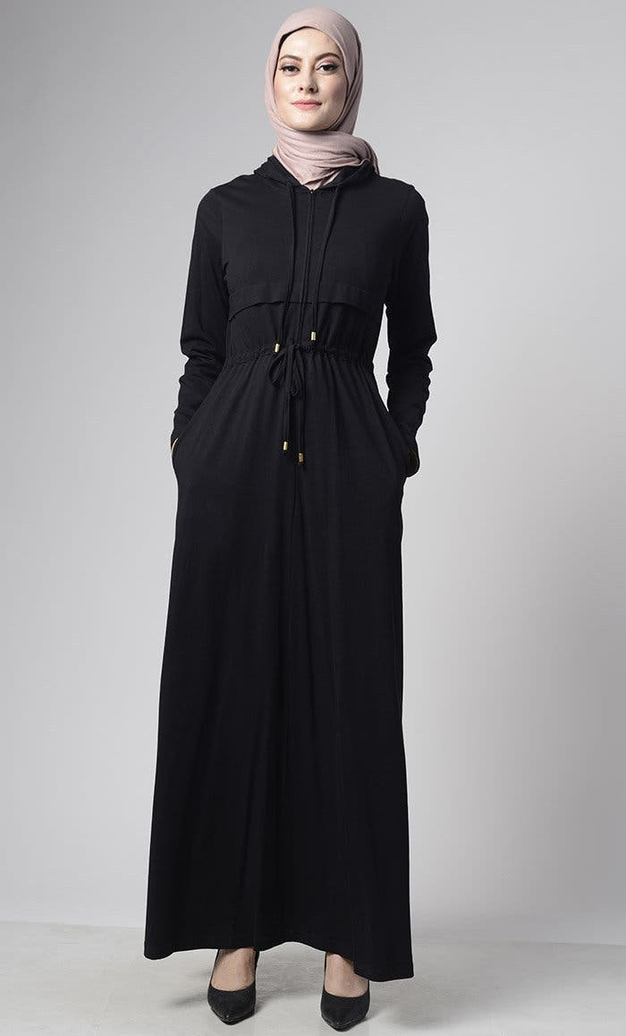 Abaya tendance en jersey ouverte sur le devant avec poches