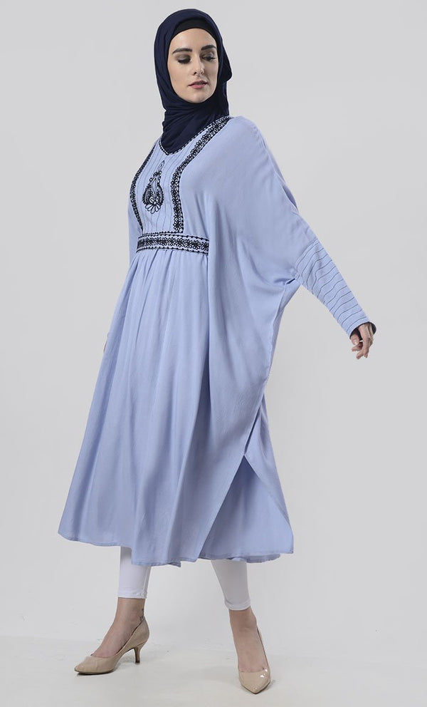 Ocean Blue Full Kaftan Style Tunic - EastEssence.com