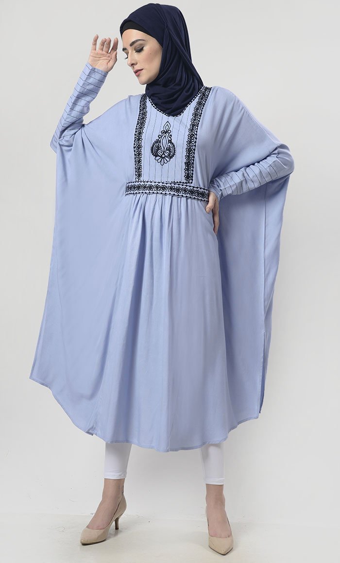 Ocean Blue Full Kaftan Style Tunic - EastEssence.com