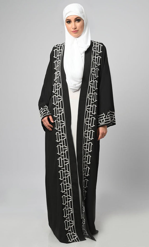 Opulent Black Embroidered Moroccan Style Abaya - EastEssence.com