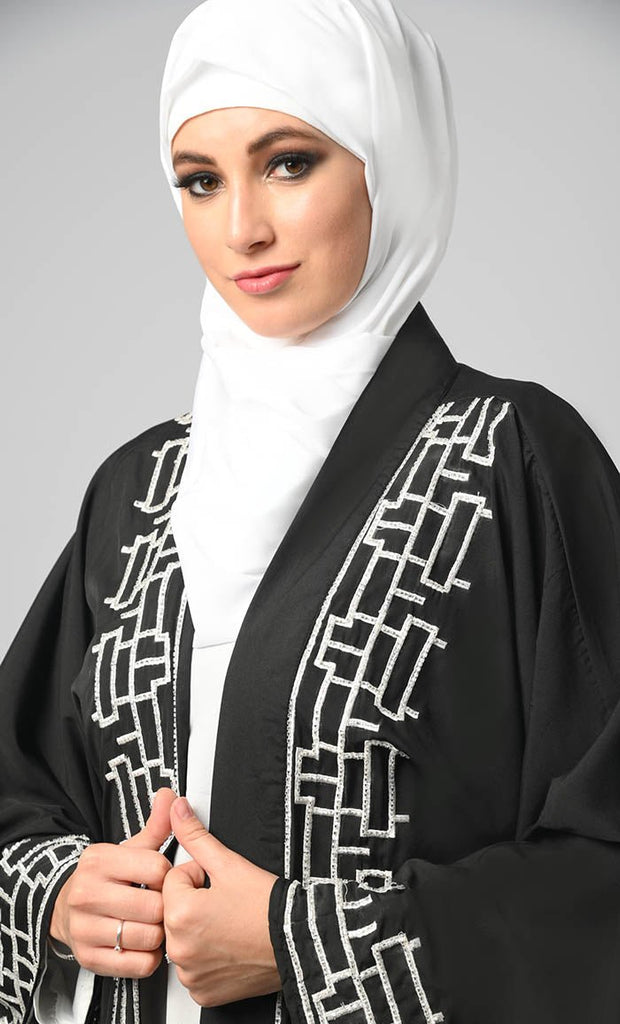 Opulent Black Embroidered Moroccan Style Abaya - EastEssence.com