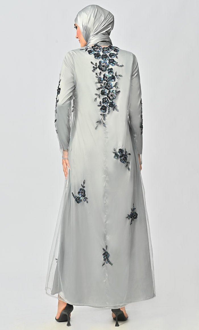 Ornate All Over Hand Embellished Royal Abaya Dress With Matching Hijab - EastEssence.com