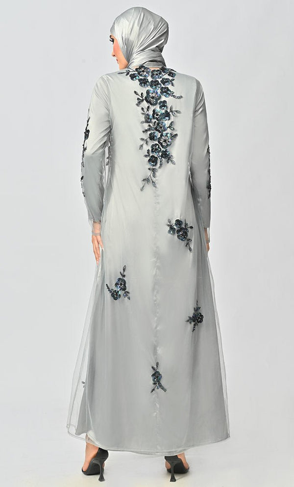 Ornate All Over Hand Embellished Royal Abaya Dress With Matching Hijab - EastEssence.com
