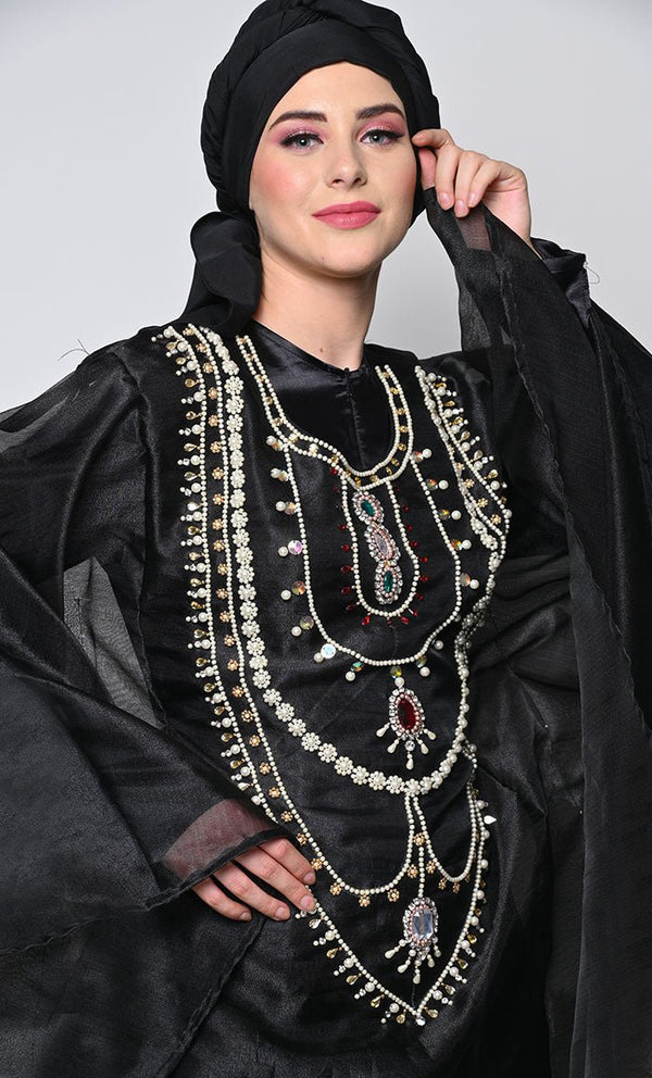 Heavy Hand Work Black Kaftan Style Abaya