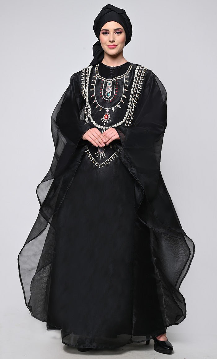 Heavy Hand Work Black Kaftan Style Abaya