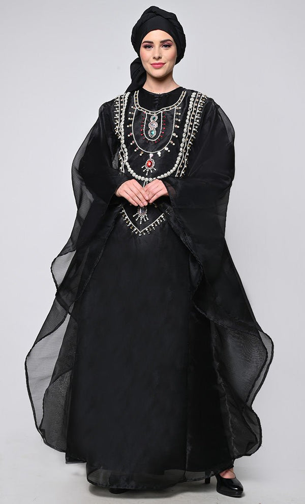 Heavy Hand Work Black Kaftan Style Abaya