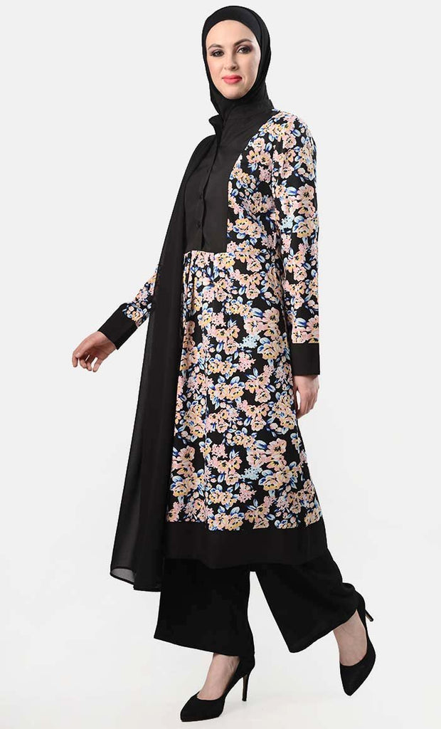 Pastel Flowers 3Pc Suit Set - Black - EastEssence.com