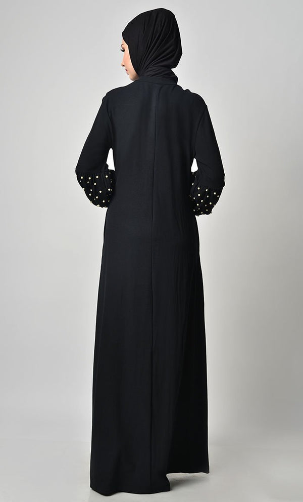 Pearl Caught Style Abaya - Black - EastEssence.com