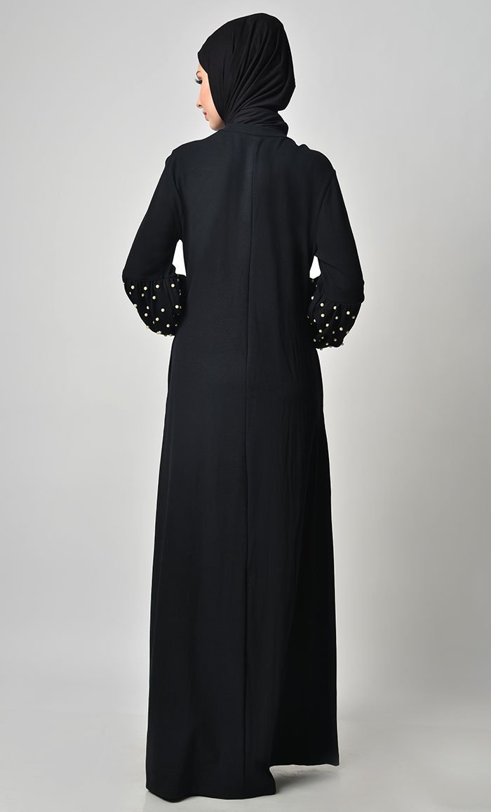 Pearl Caught Style Abaya - Black - EastEssence.com