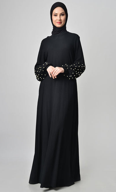 Pearl Caught Style Abaya - Black - EastEssence.com