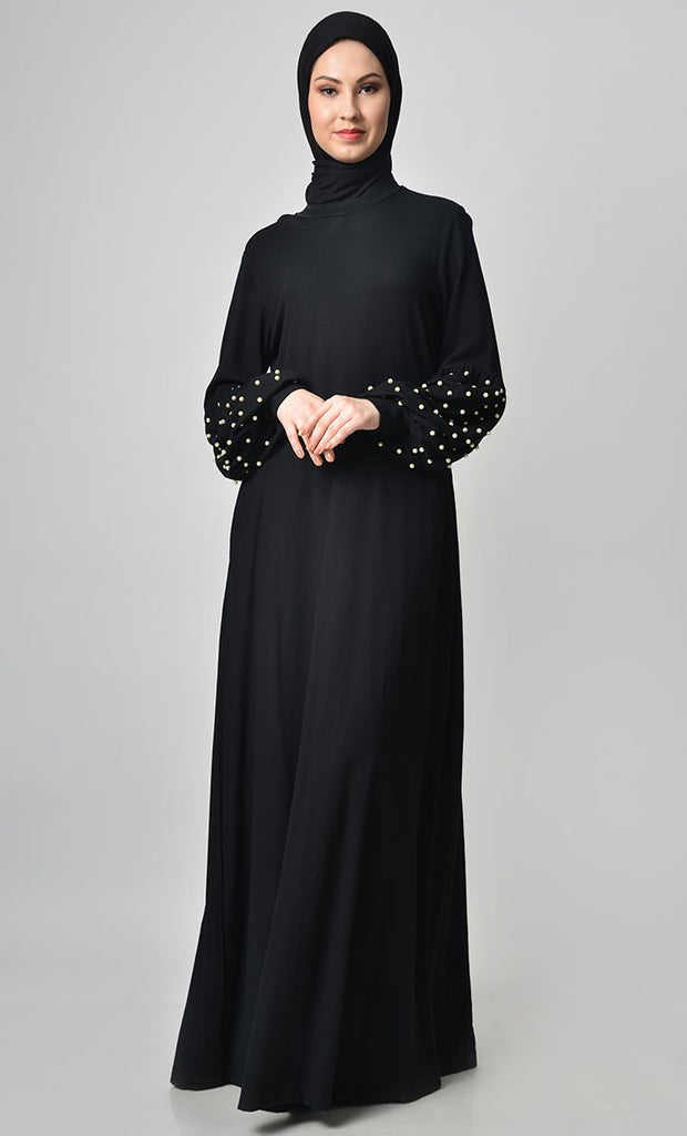 Pearl Caught Style Abaya - Black - EastEssence.com
