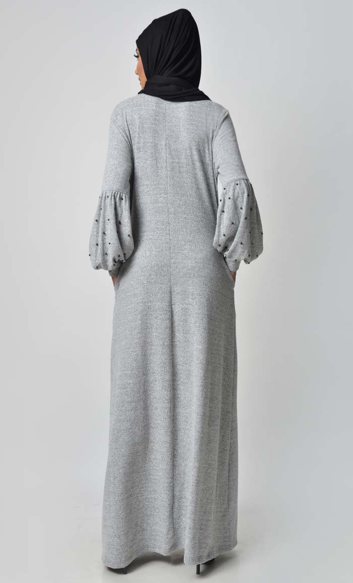 Pearl Caught Style Abaya - Grey - EastEssence.com
