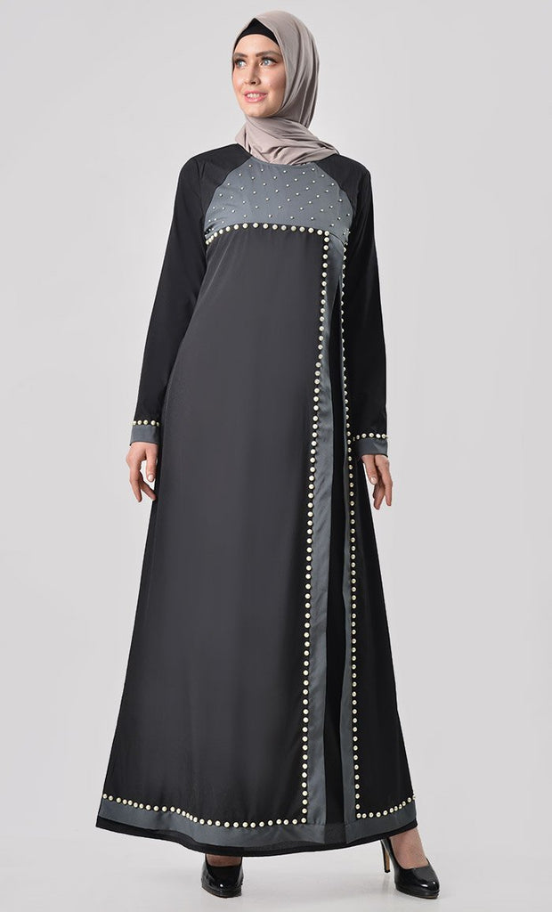 Pearl Detail Embroidered Abaya