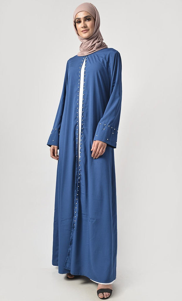 Pearl Detail Front Open Abaya Dress - EastEssence.com
