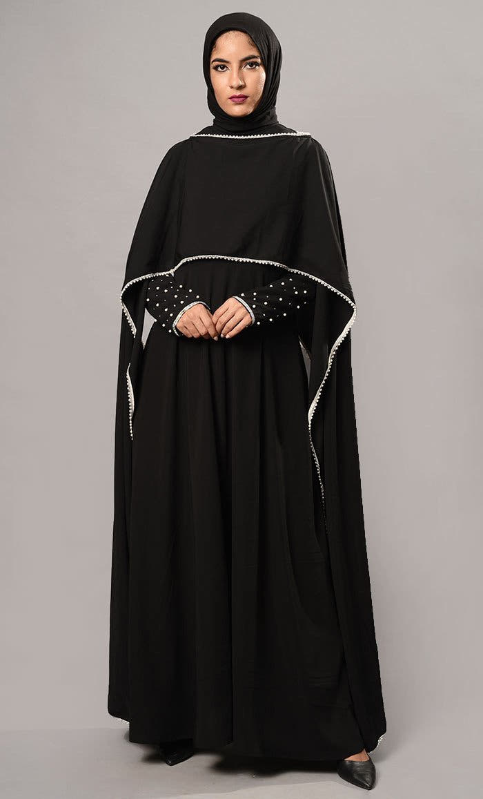 Pearl Embroidered Cape Style Abaya