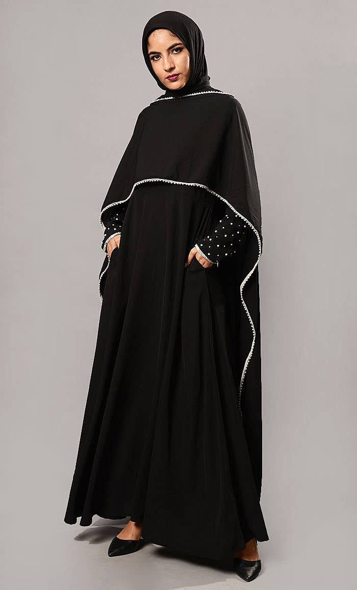 Pearl Embroidered Cape Style Abaya Dress