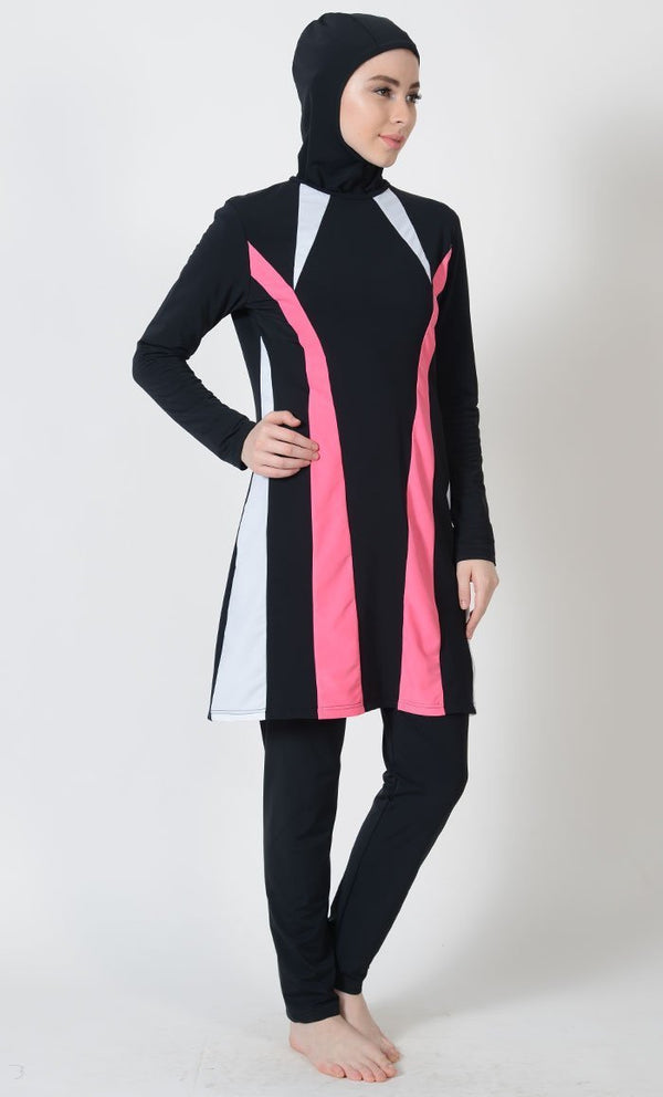 Pink And White Accent Swimwear Burkini Set - EastEssence.com