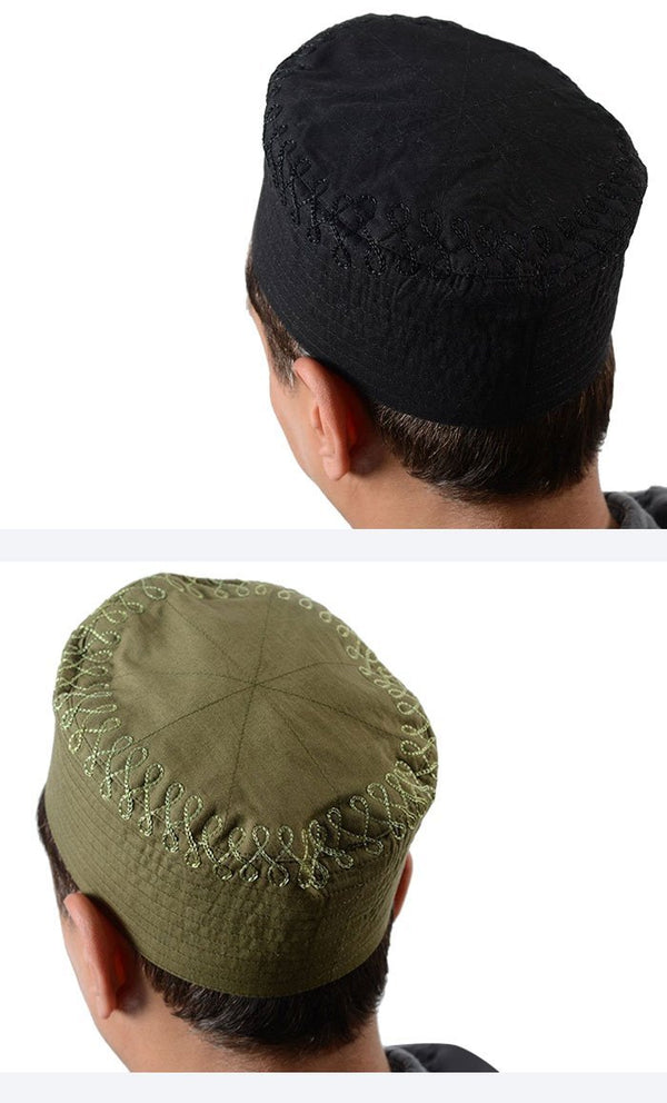 Plain Aari Work Black And Olive Kufi